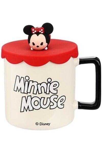 erorex كوب شرب سيراميكي بغطاء سيليكون، بتصميم كرتوني من مجموعة ميكي ماوس، سعة 425 مل، ميني بي