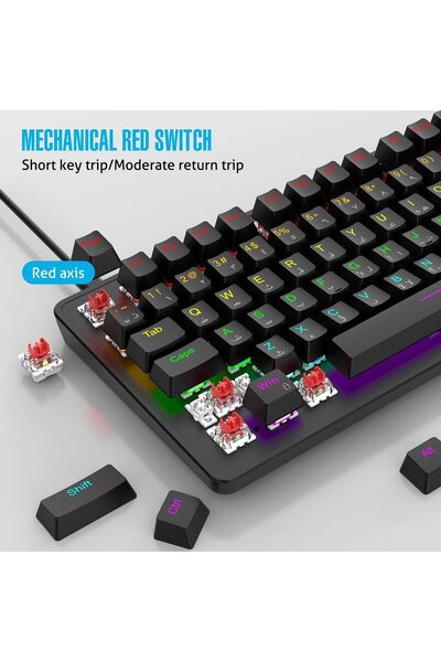 erorex لوحة مفاتيح ألعاب 70% عربية وإنجليزية 82 مفتاحًا لوحة مفاتيح ميكانيكية بإضاءة خلفية RGB 19 وضعًا لمستوى الصوت والإضاءة