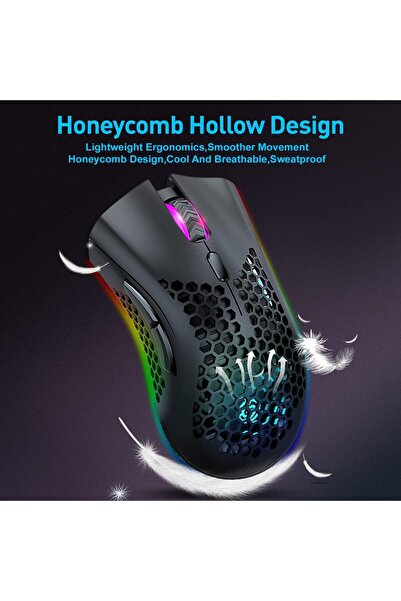 erorex ماوس ألعاب لاسلكي ماوس كمبيوتر Honeycomb Shell 6 أزرار مبرمجة 3 نقاط لكل بوصة قابلة للتعديل صامت