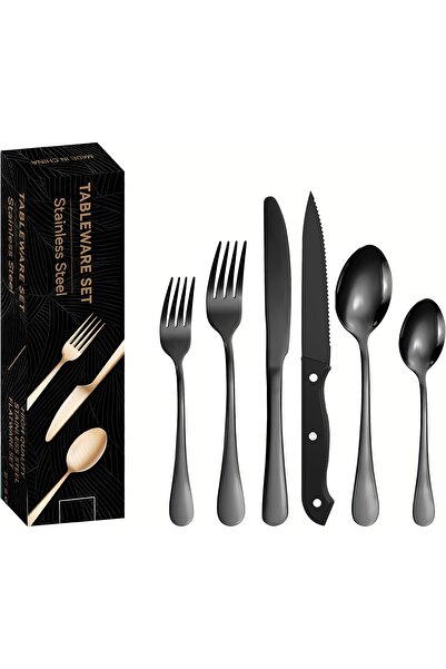 erorex 24 Pcs Silverware Set Steak Knives Service 4, Food Grade Stainless Steel Flatware Set,Home Kitchen