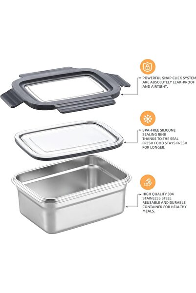 erorex Food Storage Container Lids, Stainless Steel Rectangular Leak Proof Airtight Kitchen Meal Prep