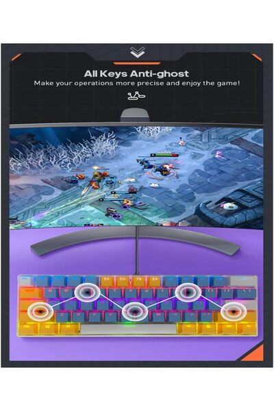 erorex لوحة مفاتيح ألعاب RGB مكونة من 61 مفتاحًا، مقاومة للماء بنسبة 60%، سلكية صغيرة، مضادة للظلال، أغطية مفاتيح بثلاثة ألوان