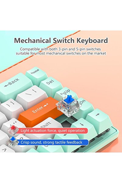 erorex لوحة مفاتيح الألعاب الميكانيكية 68 مفتاحًا 60% لوحة مفاتيح الألعاب السلكية بإضاءة خلفية RGB ومفتاح أزرق للألعاب