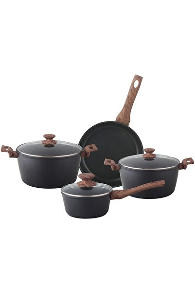 erorex طقم أواني طهي من الألومنيوم المطروق مكون من 7 قطع باللونين الأسود والبني Hffs 6007 2B