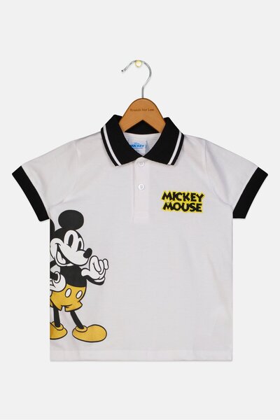 Disney Toddlers Boy Short Sleeve Mickey Mouse Print Polo Shirt, White