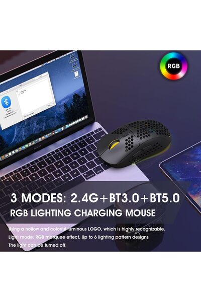 erorex Bt/2.4G Wireless Gaming Mouse Honeycomb Hollow Design Ergonomic ماوس قيمنق لاسلكي Up 3600 Dpi