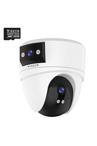 vizzyo Camera Supraveghere WiFi Dual Dome, 8 MP, 2 Camere În 1, Viziune Nocturnă Color, Acoperire
