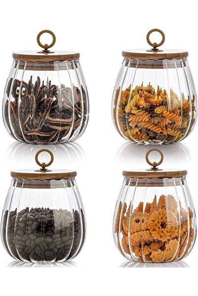 erorex Glass Coffee Nuts Canister Airtight Storage Jar Petal Decorative Container Bamboo Lid Metal Handle
