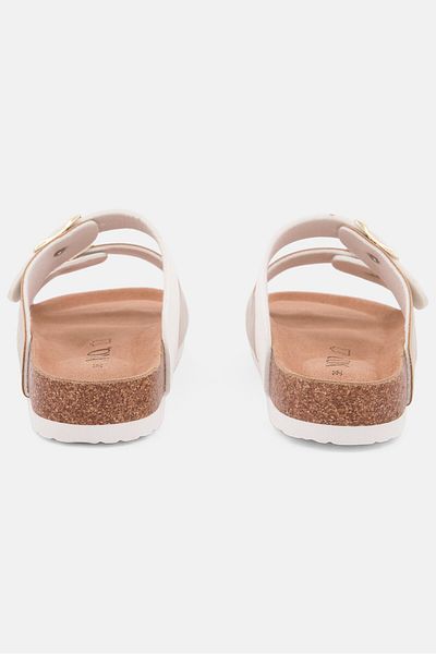 XOXO Women Cork Slippers With Buckle Sandals, White/Light Gold