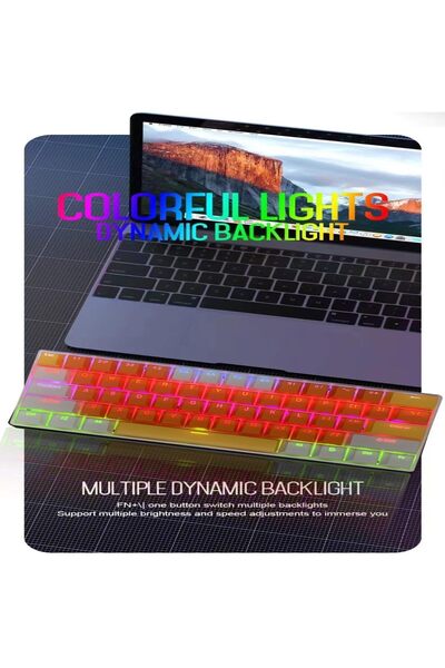 erorex 61 Keys Rgb Gaming Keyboard 60% Mini Wired Waterproof Anti Ghosting Keyboard Three Color Keycaps