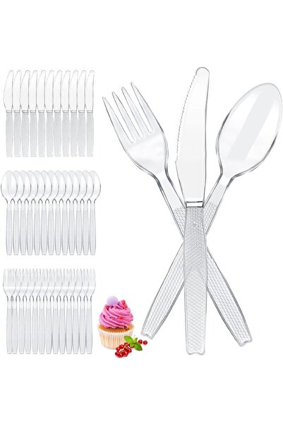 erorex Heavy Duty Plastic Cutlery Set, 300 Pieces Clear Plastic Cutlery Parties, Includes 100 Spoons, 100