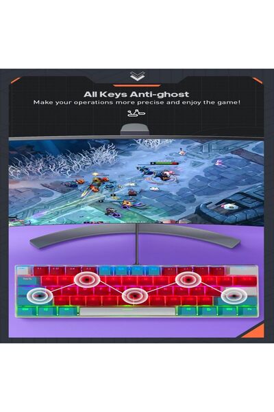 erorex لوحة مفاتيح ألعاب RGB مكونة من 61 مفتاحًا، مقاومة للماء بنسبة 60%، سلكية صغيرة، مضادة للظلال، أغطية مفاتيح بثلاثة ألوان