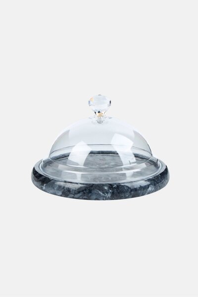 Catherine Malandrino Natural Black Marble Cake Plate With PVC Lid, Black