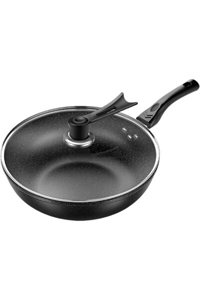erorex Nonstick Wok Pan Lid, Non Stick Wok Frying Pan, Cooking Wok Stay Cool Handle, Induction Compatible,