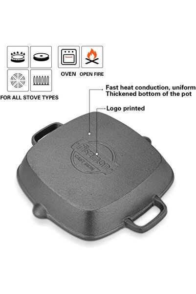 erorex Square Grill Pan Cast Iron, Pan Skillet Grill Pan Easy Grease Draining Grilling Bacon, Steak,