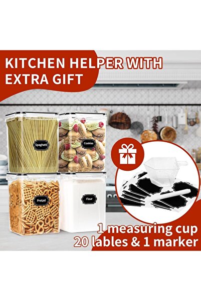 erorex 4 Piece Airtight Food Storage Containers Lids, 5.2L/176 Oz, Flour Storage Containers Pantry Kitchen