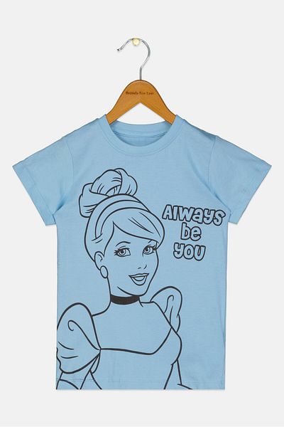 Disney Kids Girl Graphic Print Short Sleeve T-Shirt, Light Blue
