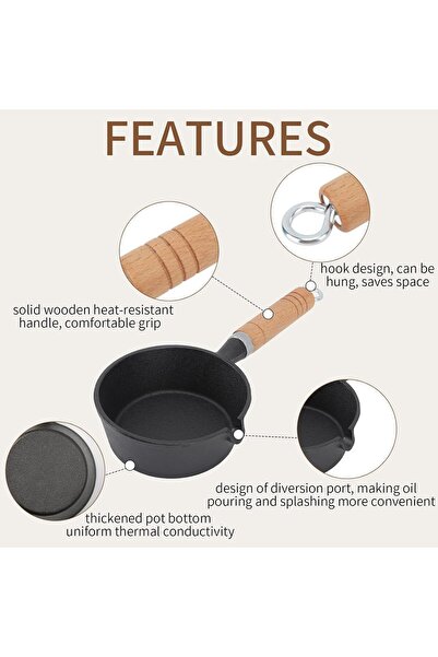 erorex Mini Egg Frying Pan Cast Iron Omelette Skillet Wooden Handle Pre Seasoned Nonstick Fry Pan Indoor &