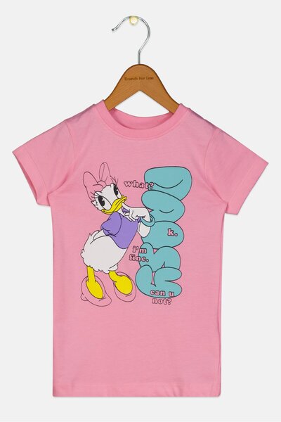 Disney تي شيرت مطبوع عليه رسومات ميكي وأصدقائه للبنات الصغار، باللون الوردي