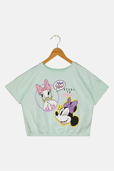 Disney بلوزة بأكمام قصيرة ميكي وأصدقائه للبنات الصغار، لون أخضر نعناعي