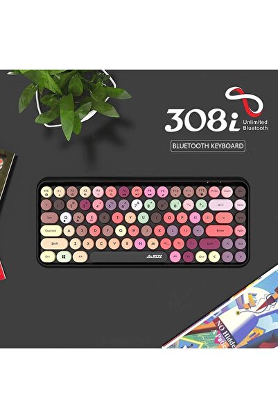 erorex لوحة مفاتيح بلوتوث 308I، غطاء مفاتيح دائري، اتصال بلوتوث 10 أمتار، 84 مفتاحًا، نظام التشغيل Windows 2000 وWindows Xp