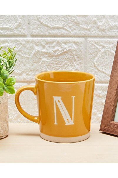 erorex Yellow Glaze Alphabet Mug N, Yellow, One Size