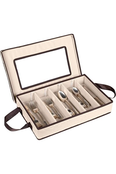 erorex Flatware Case Durable 5 Compartment Silverware Container Box Removable Lid Easy Carry Handles Large