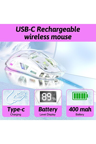 erorex 2025 تم ترقيته】ماوس ألعاب لاسلكي بإضاءة خلفية RGB USB مع وضعين 2.4 جيجاهرتز/بلوتوث