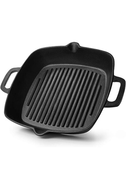erorex Square Grill Pan Cast Iron, Pan Skillet Grill Pan Easy Grease Draining Grilling Bacon, Steak,