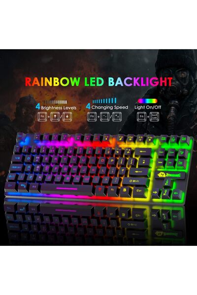 erorex Gaming Keyboard Mouse Combo 88 Keys Compact Rainbow Backlit Mechanical Feel Keyboard Rgb Backlit