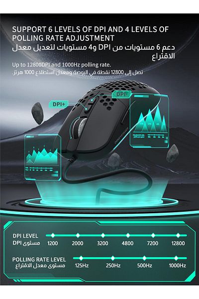 erorex Dune Voyager Usb Gaming Mouse Honeycomb Design 1 12800 Dpi Adjustable Rgb Lighting 7 Programmable