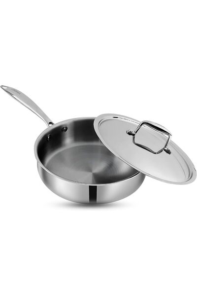 erorex Platinum Tri Ply Stainless Steel Induction Friendly Saute Pan 2.6 Litre | Fry Pan Ss Lid 24 Cm,