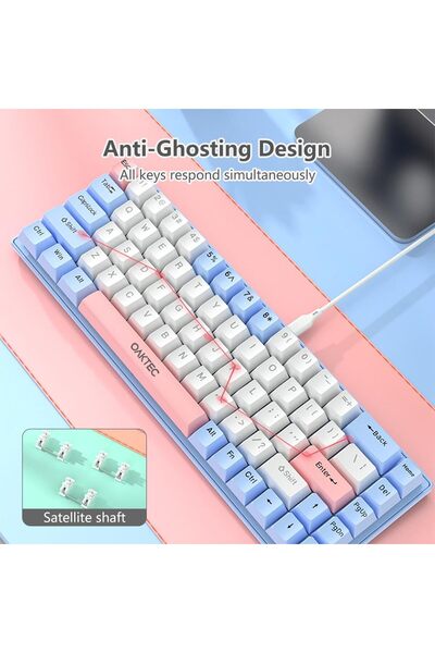 erorex لوحة مفاتيح الألعاب الميكانيكية 68 مفتاحًا 60% لوحة مفاتيح الألعاب السلكية بإضاءة خلفية RGB ومفتاح أزرق للألعاب