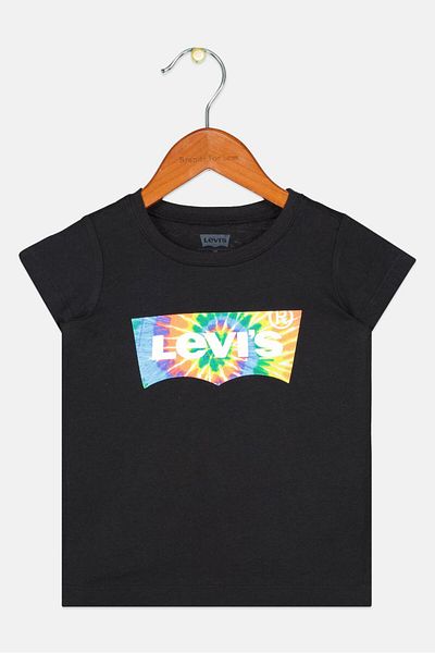 Levi's Toddler Girls Crew Neck Short Sleeves Brand Logo Top, Black