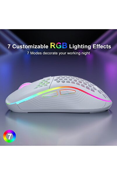 erorex ماوس لاسلكي ماوس ألعاب لاسلكي قابل لإعادة الشحن ماوس كمبيوتر بإضاءة خلفية RGB 6 أزرار قابلة للتعديل