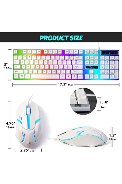 erorex لوحة مفاتيح ألعاب الكمبيوتر، ماوس، لوحة مفاتيح مرنة متعددة الألوان، أضواء LED، إحساس ميكانيكي