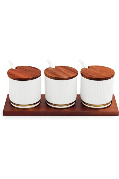 erorex Shallow Porcelain New Verde 3 Compartment Condiment Set With Bamboo Tray Elegant Tabletop Delight