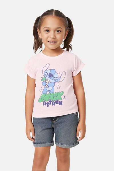 Disney Kids Girl Crew Neck Short Sleeve Graphic Print T-Shirt, Pink