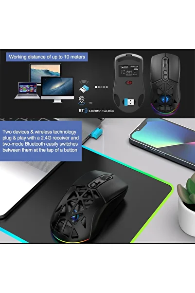 erorex Wireless Gaming Mouse Bt5.1 + 2.4G Dual Mode & 7 Button Gaming Mouse & Usb Receiver ماوس قيمنق