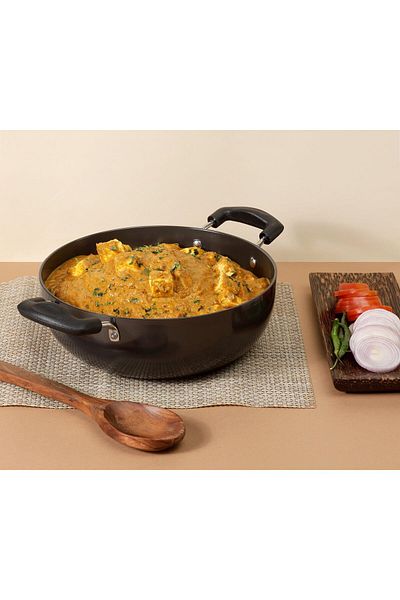 erorex Hard Anodized Deep Kadai With Ss Glass Lid 34 Cm, 9.5 Ltr Non Induction
