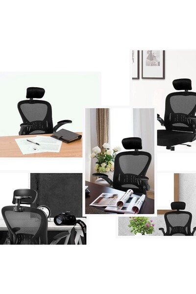 STRATEGIC Scaun birou ergonomic cu tetiera si manere rabatabile, Mesh, Negru