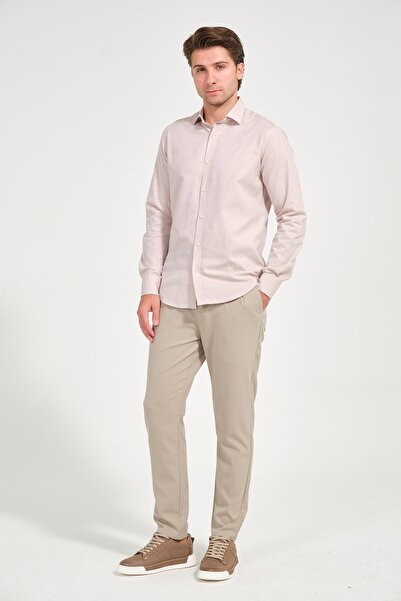 Rich Ανδρικό μακρυμάνικο πουκάμισο σε ανοιχτό καφέ Comfort Fit