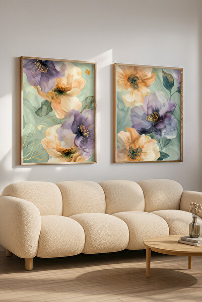 STARYUNA Set de pictură dublă cu efect de acuarelă florală abstractă cu cadru...