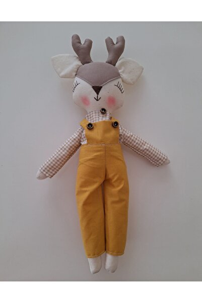 BERLİNA DOLLS Oyun&uyku Arkadaşı El Yapımı Oynar Kollu - Tak Çıkar Tulum Gömlekli Organik Bay Geyik-boyu:37cm