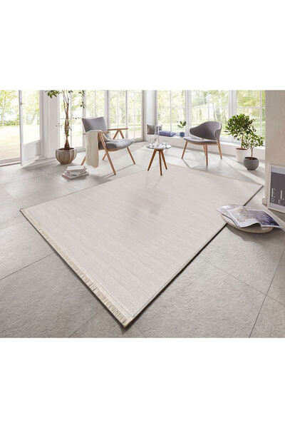 Lunaris Zmt8 Bej Modern İnce Akrilik Yumuşak Dokulu Salon Halısı Oturma Odası...