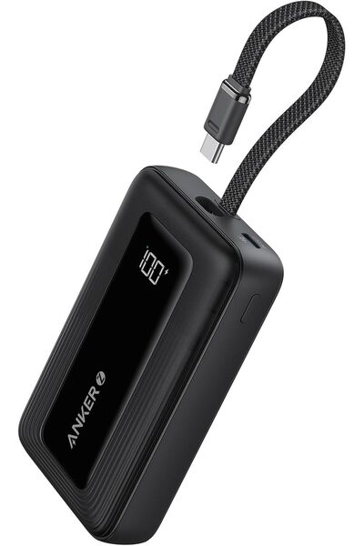 Anker 20000mAh 30W Power Bank with Type-C Port and Built-in Type-C Cable - Black
