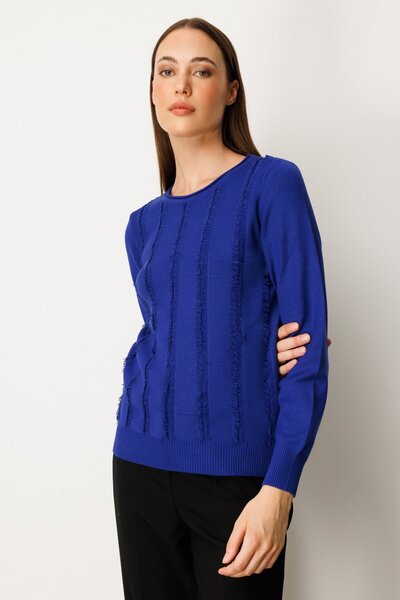 ON Pulover tricotat cu decolteu în formă de guler cu detaliu cu ciucuri