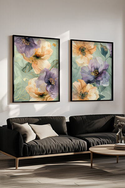 STARYUNA Set de pictură dublă cu efect de acuarelă florală abstractă cu cadru...