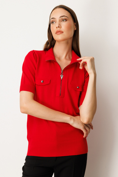 ON Tricotaj cu mânecă scurtă cu fermoar la guler