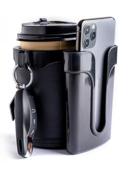 Yoyoapple bicycle cup/phone holder, plastic/-leather, black, 8 x 12.1 cm